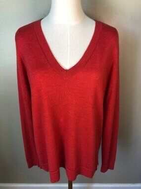 Eileen Fisher Italian Merino Wool V Neck Long Sleeve Red Sweater Size SP